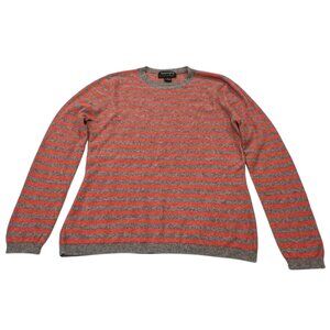 Country Shop Striped Cashmere Crew Sweater, Gray Orange, M